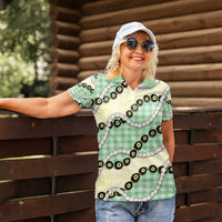 Green Palaka Hawaii Women Polo Shirt Kukui Nut Pikake Lei Hawaiian Tapa Pattern - Polynesian Pride