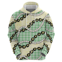 Green Palaka Hawaii Zip Hoodie Kukui Nut Pikake Lei Hawaiian Tapa Pattern - Polynesian Pride