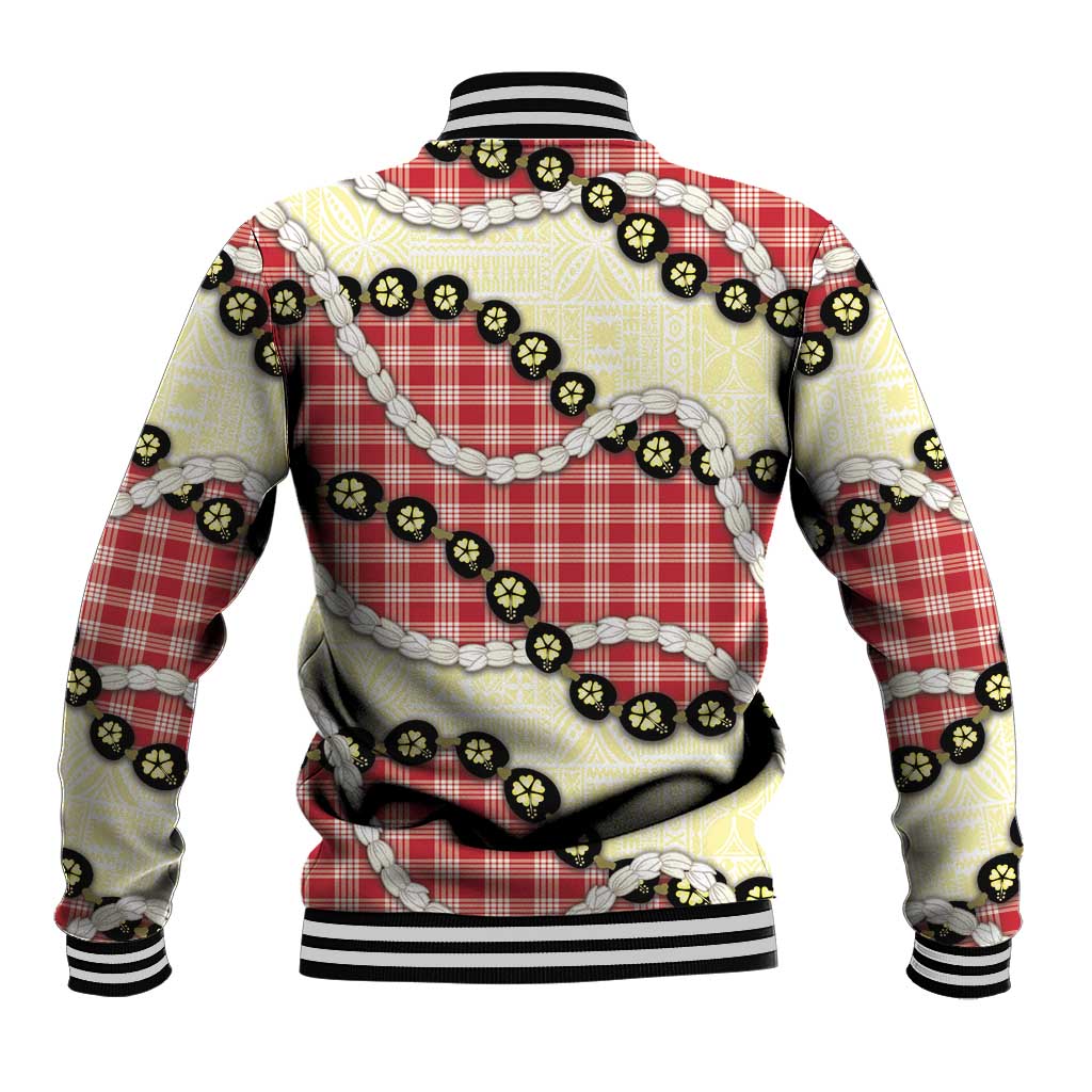 Red Palaka Hawaii Baseball Jacket Kukui Nut Pikake Lei Hawaiian Tapa Pattern - Polynesian Pride