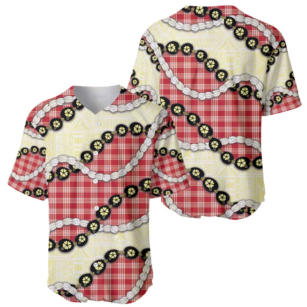 Red Palaka Hawaii Baseball Jersey Kukui Nut Pikake Lei Hawaiian Tapa Pattern - Polynesian Pride