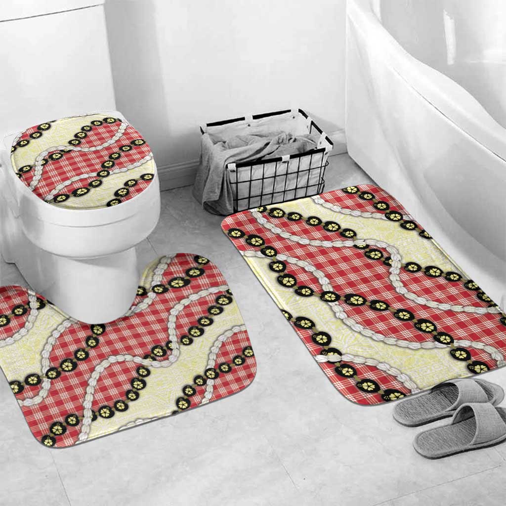 Red Palaka Hawaii Bathroom Set Kukui Nut Pikake Lei Hawaiian Tapa Pattern - Polynesian Pride
