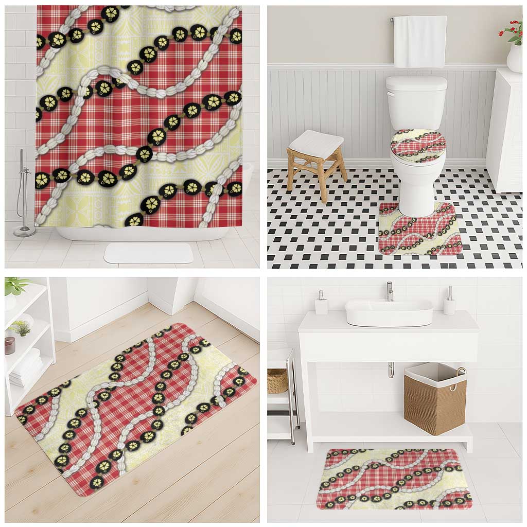 Red Palaka Hawaii Bathroom Set Kukui Nut Pikake Lei Hawaiian Tapa Pattern - Polynesian Pride