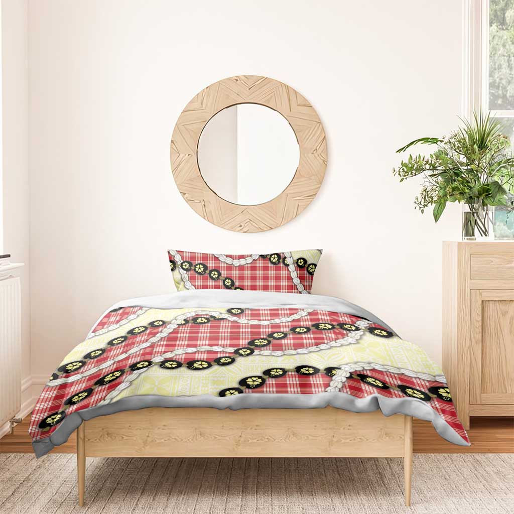 Red Palaka Hawaii Bedding Set Kukui Nut Pikake Lei Hawaiian Tapa Pattern - Polynesian Pride
