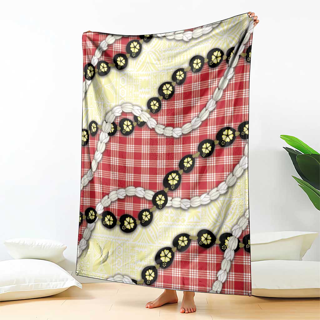 Red Palaka Hawaii Blanket Kukui Nut Pikake Lei Hawaiian Tapa Pattern - Polynesian Pride