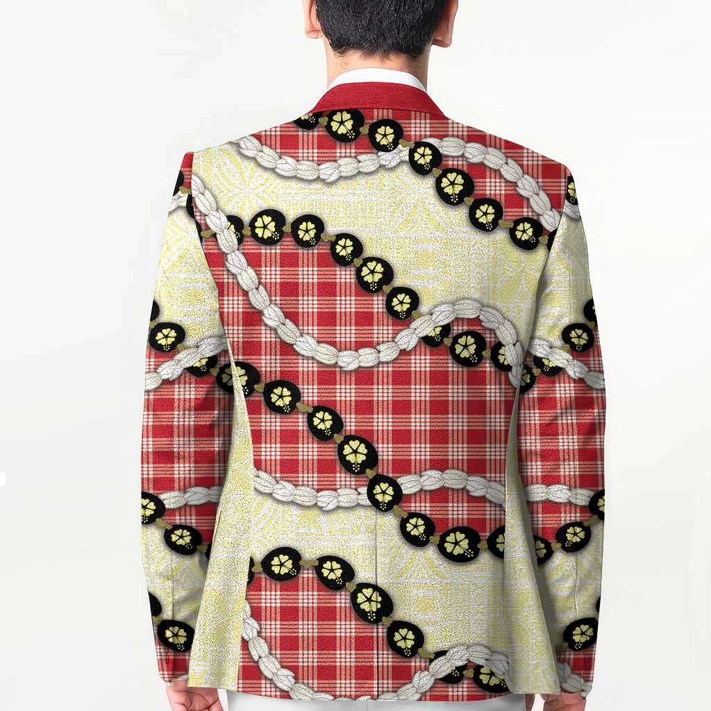 Red Palaka Hawaii Blazer Kukui Nut Pikake Lei Hawaiian Tapa Pattern - Polynesian Pride
