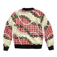 Red Palaka Hawaii Bomber Jacket Kukui Nut Pikake Lei Hawaiian Tapa Pattern - Polynesian Pride