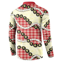 Red Palaka Hawaii Button Sweatshirt Kukui Nut Pikake Lei Hawaiian Tapa Pattern - Polynesian Pride