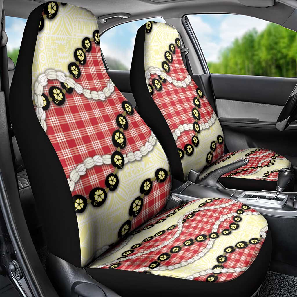 Red Palaka Hawaii Car Seat Cover Kukui Nut Pikake Lei Hawaiian Tapa Pattern - Polynesian Pride