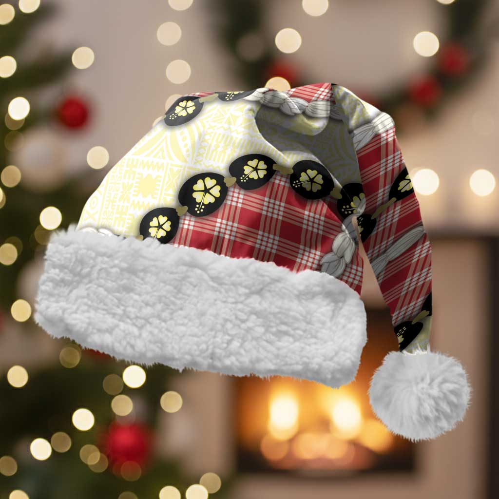 Red Palaka Hawaii Christmas Santa Hat Kukui Nut Pikake Lei Hawaiian Tapa Pattern LT14 With Fur Red - Polynesian Pride