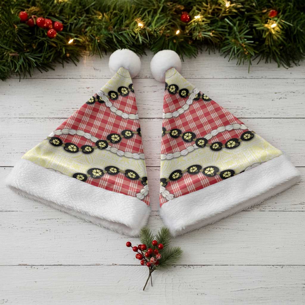 Red Palaka Hawaii Christmas Santa Hat Kukui Nut Pikake Lei Hawaiian Tapa Pattern LT14 - Polynesian Pride