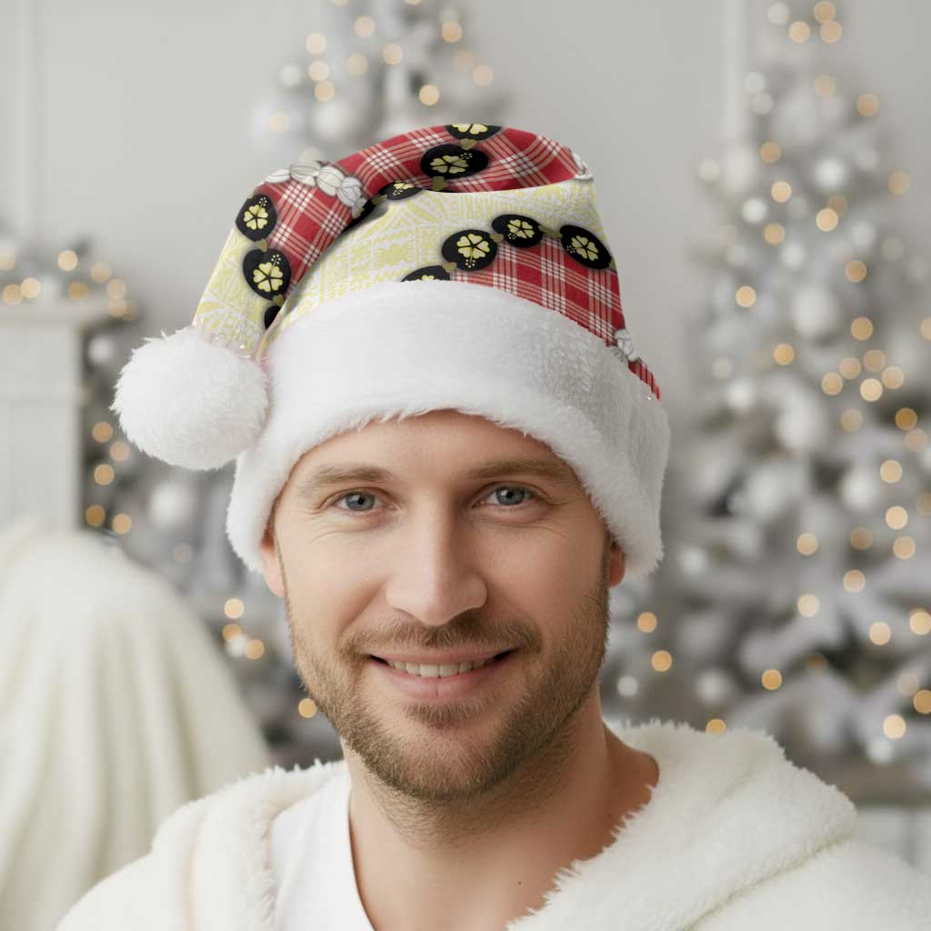 Red Palaka Hawaii Christmas Santa Hat Kukui Nut Pikake Lei Hawaiian Tapa Pattern LT14 - Polynesian Pride