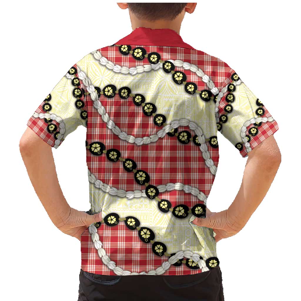 Red Palaka Hawaii Family Matching Mermaid Dress and Hawaiian Shirt Kukui Nut Pikake Lei Hawaiian Tapa Pattern - Polynesian Pride