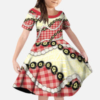 Red Palaka Hawaii Family Matching Off Shoulder Maxi Dress and Hawaiian Shirt Kukui Nut Pikake Lei Hawaiian Tapa Pattern - Polynesian Pride