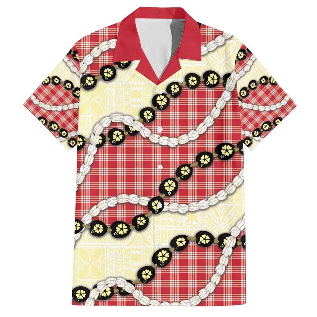 Red Palaka Hawaii Family Matching Puletasi and Hawaiian Shirt Kukui Nut Pikake Lei Hawaiian Tapa Pattern - Polynesian Pride