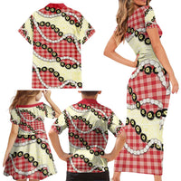Red Palaka Hawaii Family Matching Short Sleeve Bodycon Dress and Hawaiian Shirt Kukui Nut Pikake Lei Hawaiian Tapa Pattern - Polynesian Pride