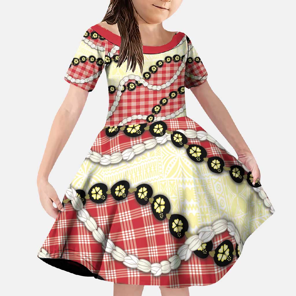 Red Palaka Hawaii Family Matching Summer Maxi Dress and Hawaiian Shirt Kukui Nut Pikake Lei Hawaiian Tapa Pattern - Polynesian Pride