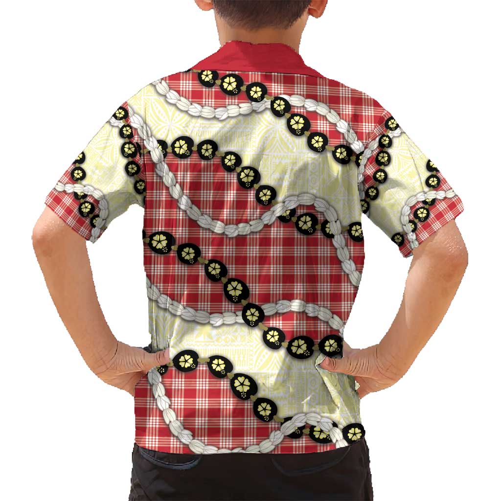 Red Palaka Hawaii Family Matching Tank Maxi Dress and Hawaiian Shirt Kukui Nut Pikake Lei Hawaiian Tapa Pattern - Polynesian Pride