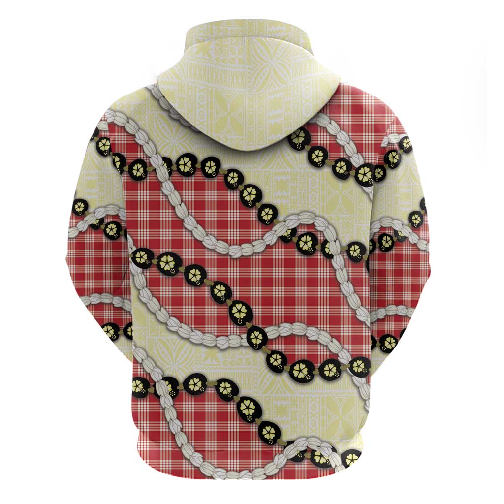 Red Palaka Hawaii Hoodie Kukui Nut Pikake Lei Hawaiian Tapa Pattern - Polynesian Pride