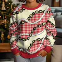 Red Palaka Hawaii Kid Ugly Christmas Sweater Kukui Nut Pikake Lei Hawaiian Tapa Pattern - Polynesian Pride