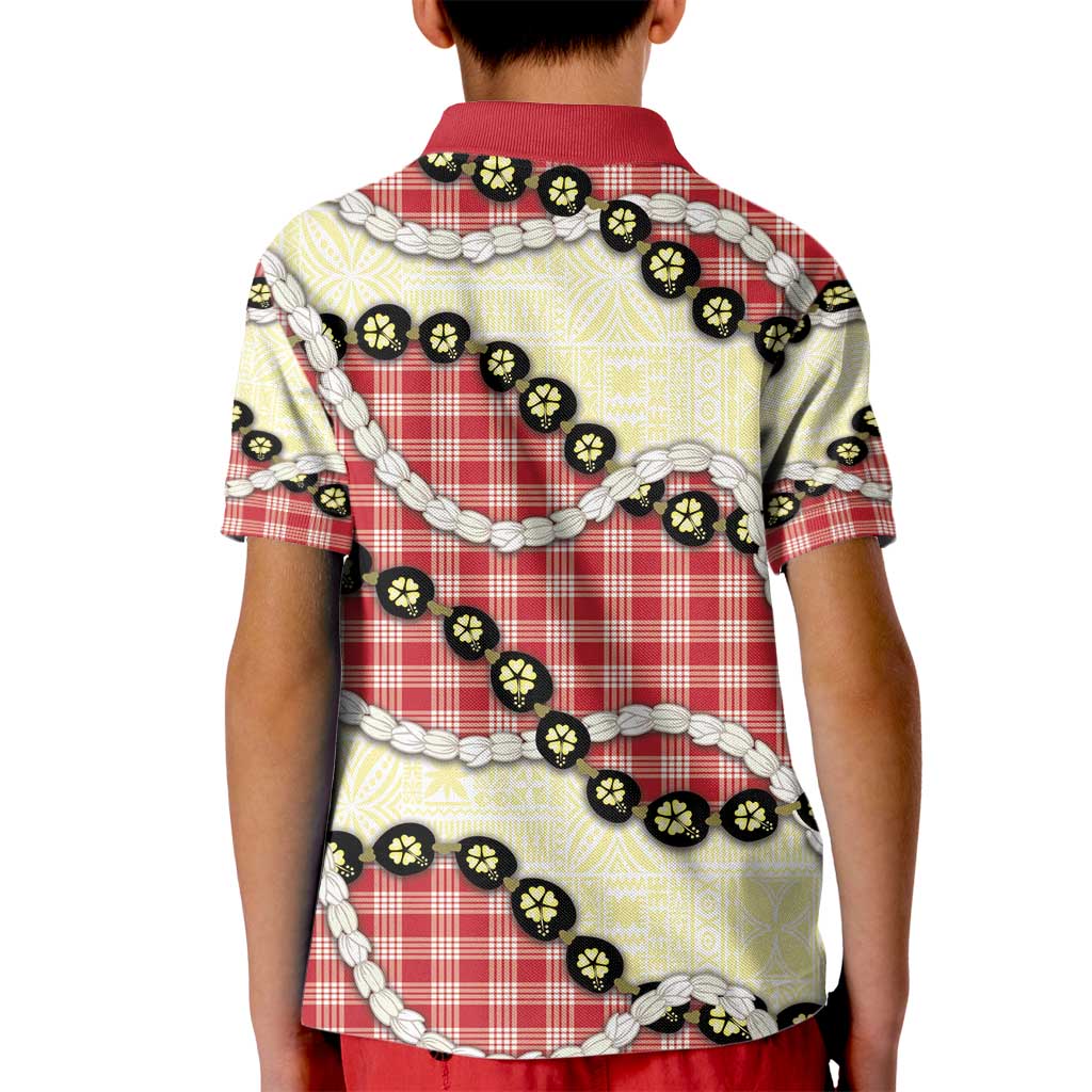 Red Palaka Hawaii Kid Polo Shirt Kukui Nut Pikake Lei Hawaiian Tapa Pattern - Polynesian Pride