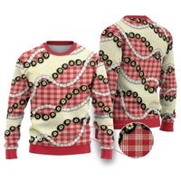 Red Palaka Hawaii Ugly Christmas Sweater Kukui Nut Pikake Lei Hawaiian Tapa Pattern - Polynesian Pride