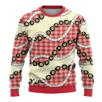 Red Palaka Hawaii Ugly Christmas Sweater Kukui Nut Pikake Lei Hawaiian Tapa Pattern - Polynesian Pride