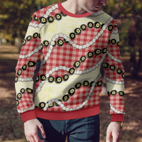 Red Palaka Hawaii Ugly Christmas Sweater Kukui Nut Pikake Lei Hawaiian Tapa Pattern - Polynesian Pride