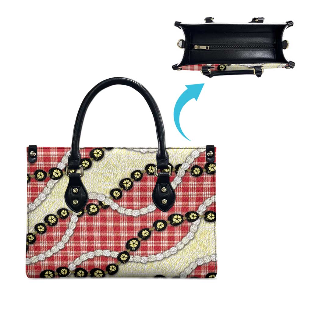 Red Palaka Hawaii Leather Bag Kukui Nut Pikake Lei Hawaiian Tapa Pattern - Polynesian Pride
