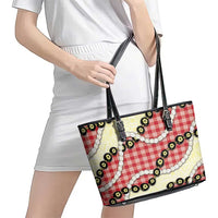 Red Palaka Hawaii Leather Tote Bag Kukui Nut Pikake Lei Hawaiian Tapa Pattern - Polynesian Pride