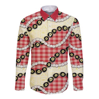 Red Palaka Hawaii Long Sleeve Button Shirt Kukui Nut Pikake Lei Hawaiian Tapa Pattern - Polynesian Pride