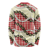 Red Palaka Hawaii Long Sleeve Shirt Kukui Nut Pikake Lei Hawaiian Tapa Pattern - Polynesian Pride