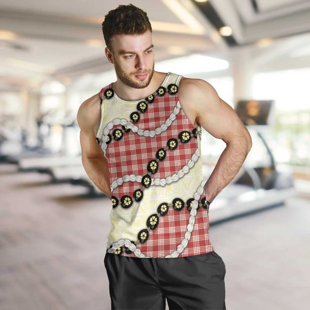 Red Palaka Hawaii Men Tank Top Kukui Nut Pikake Lei Hawaiian Tapa Pattern - Polynesian Pride