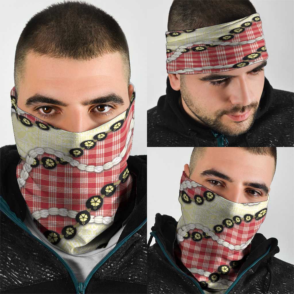 Red Palaka Hawaii Neck Gaiter Kukui Nut Pikake Lei Hawaiian Tapa Pattern - Polynesian Pride