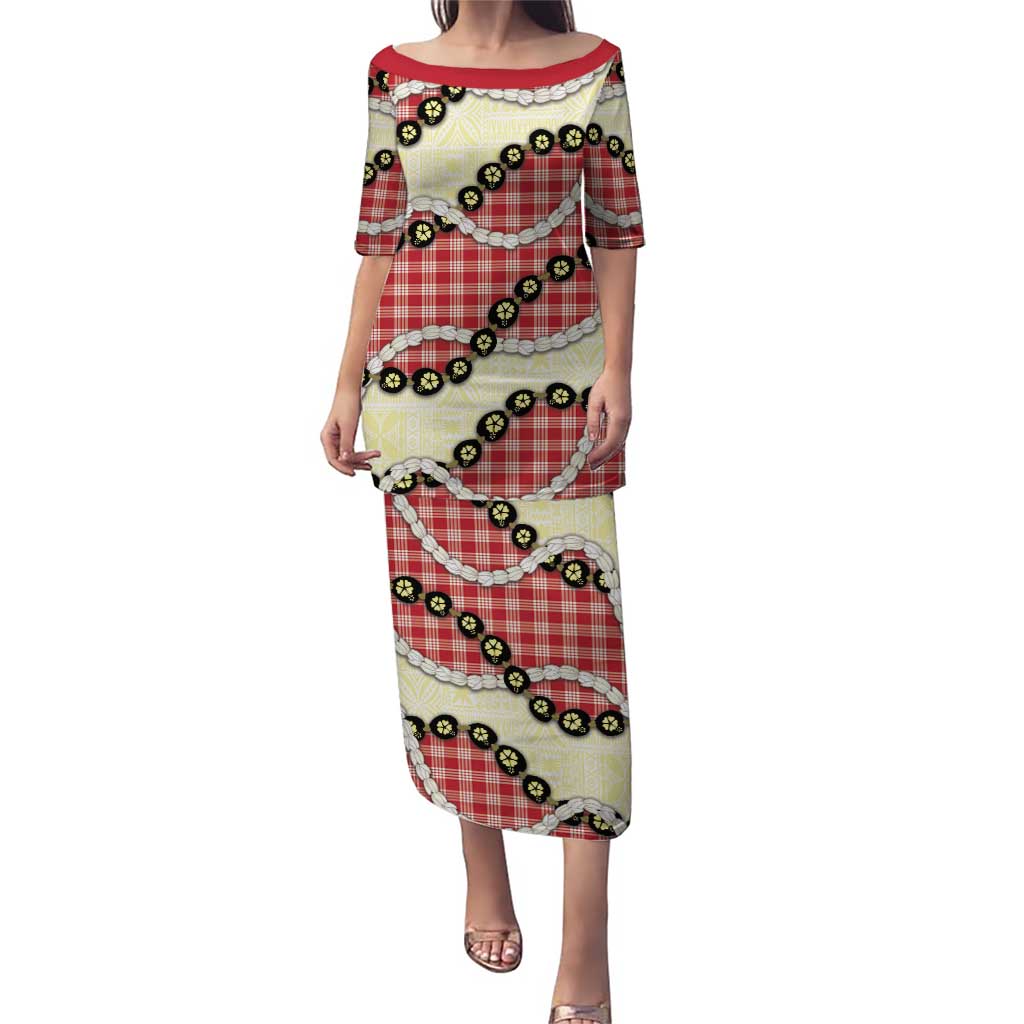 Red Palaka Hawaii Puletasi Kukui Nut Pikake Lei Hawaiian Tapa Pattern - Polynesian Pride