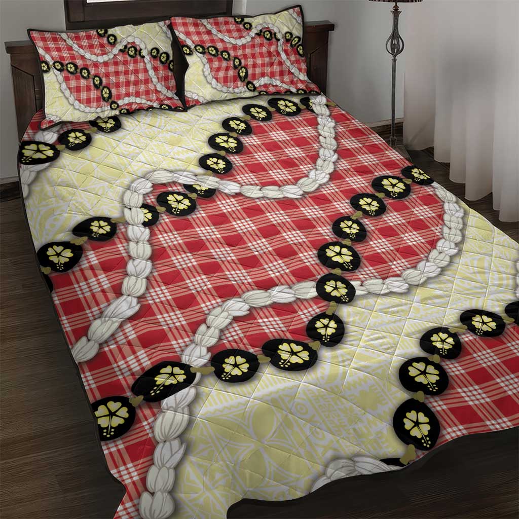 Red Palaka Hawaii Quilt Bed Set Kukui Nut Pikake Lei Hawaiian Tapa Pattern - Polynesian Pride