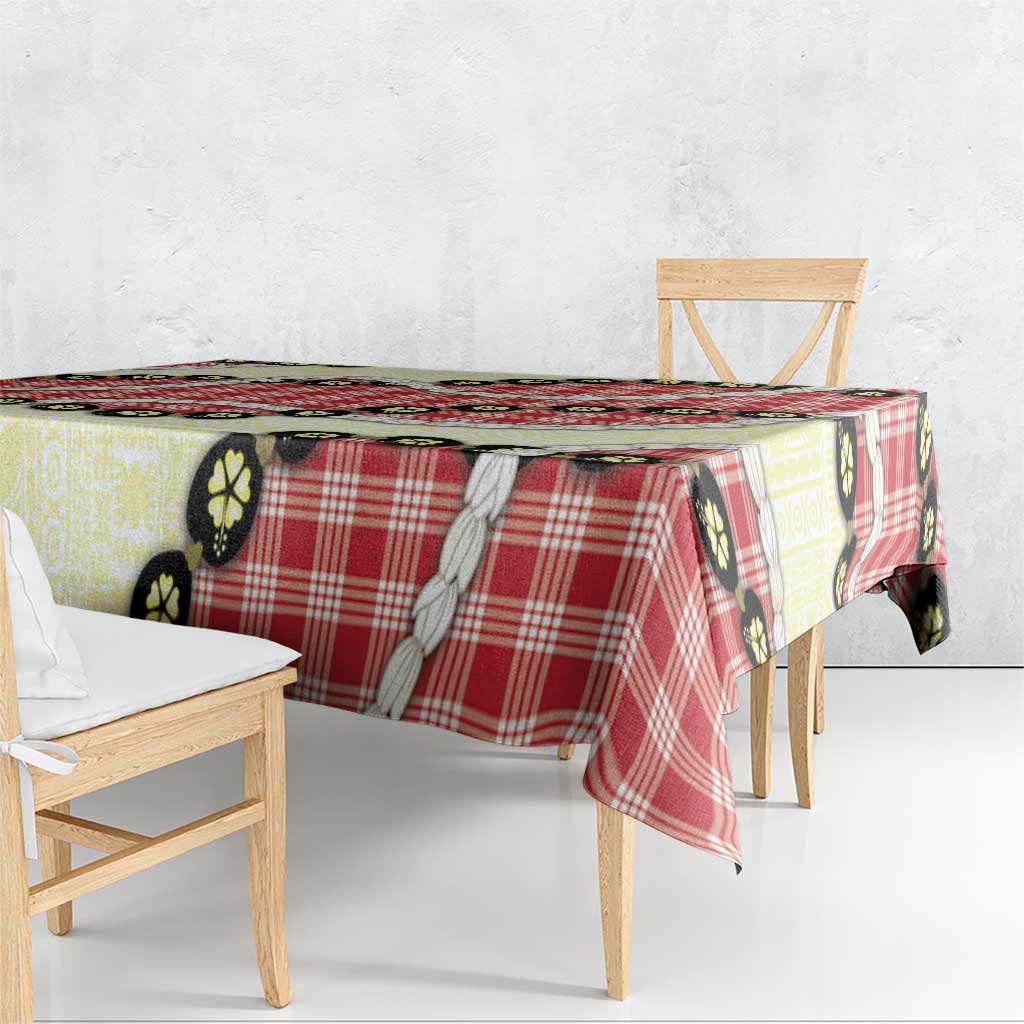 Red Palaka Hawaii Tablecloth Kukui Nut Pikake Lei Hawaiian Tapa Pattern - Polynesian Pride