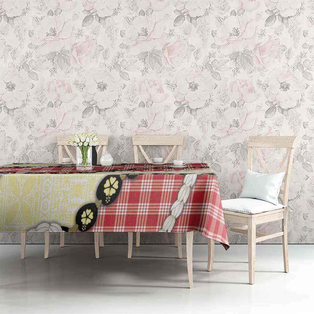 Red Palaka Hawaii Tablecloth Kukui Nut Pikake Lei Hawaiian Tapa Pattern - Polynesian Pride