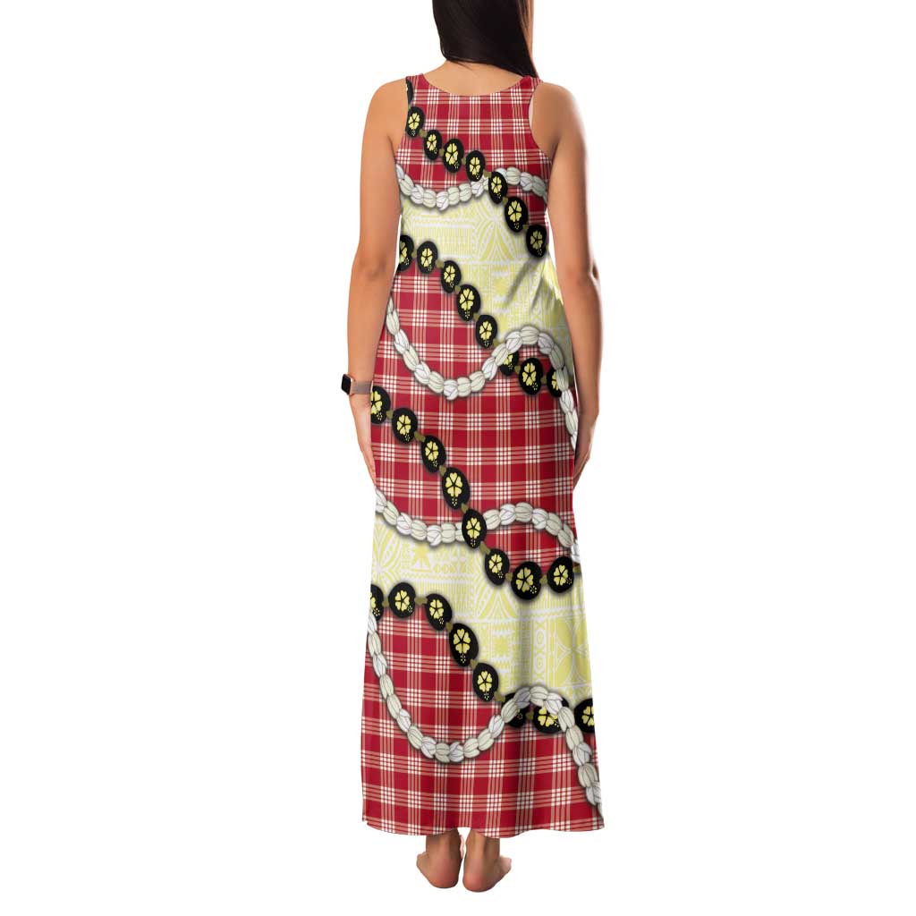 Red Palaka Hawaii Tank Maxi Dress Kukui Nut Pikake Lei Hawaiian Tapa Pattern - Polynesian Pride