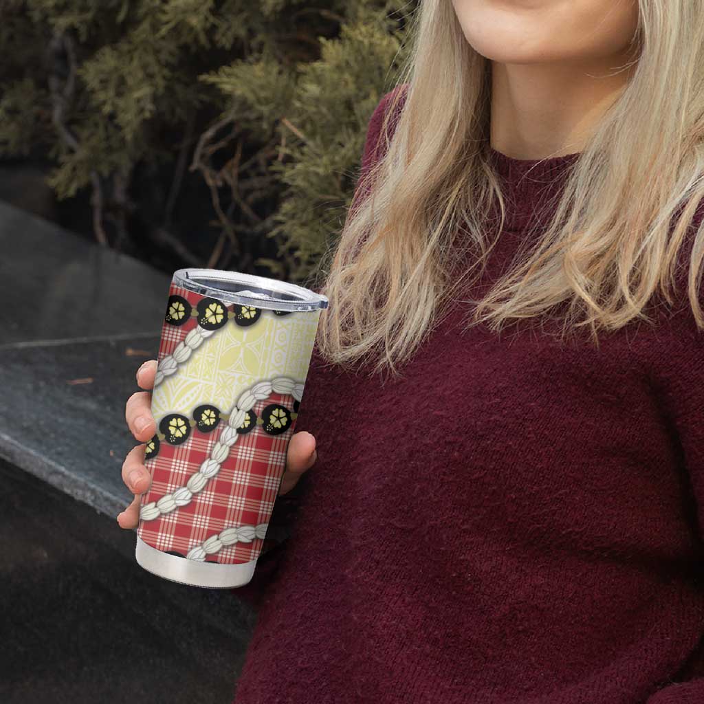 Red Palaka Hawaii Tumbler Cup Kukui Nut Pikake Lei Hawaiian Tapa Pattern - Polynesian Pride