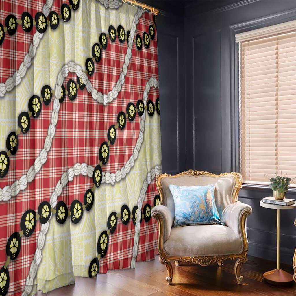 Red Palaka Hawaii Window Curtain Kukui Nut Pikake Lei Hawaiian Tapa Pattern - Polynesian Pride