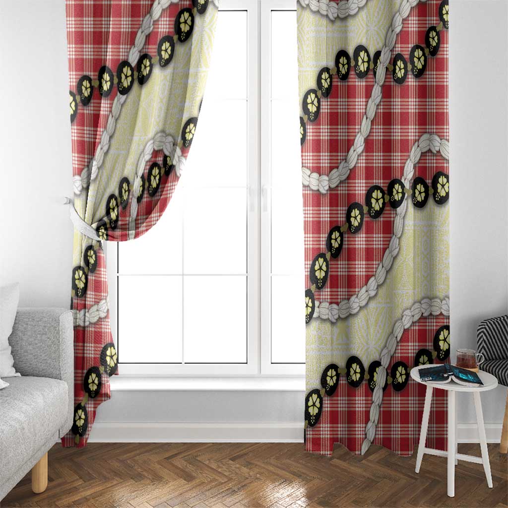 Red Palaka Hawaii Window Curtain Kukui Nut Pikake Lei Hawaiian Tapa Pattern - Polynesian Pride