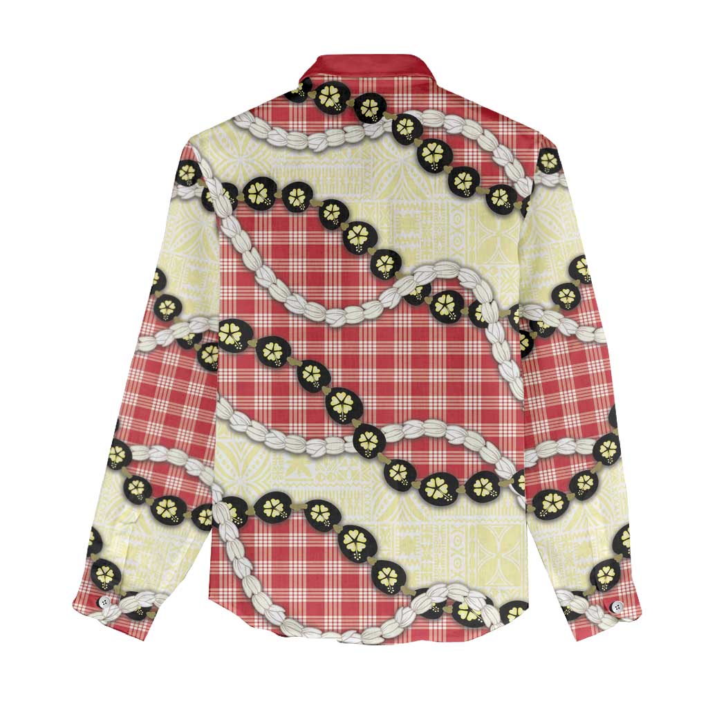 Red Palaka Hawaii Women Casual Shirt Kukui Nut Pikake Lei Hawaiian Tapa Pattern - Polynesian Pride