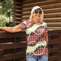 Red Palaka Hawaii Women Polo Shirt Kukui Nut Pikake Lei Hawaiian Tapa Pattern - Polynesian Pride