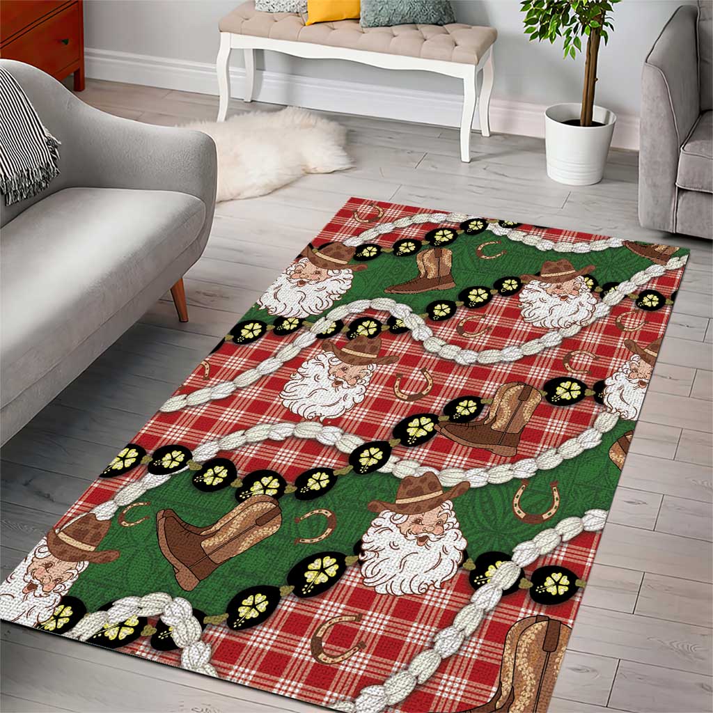 Cowboy Hawaii Mele Kalikimaka Area Rug Paniolo Kukui Nut Pikake Lei Red Version - Polynesian Pride