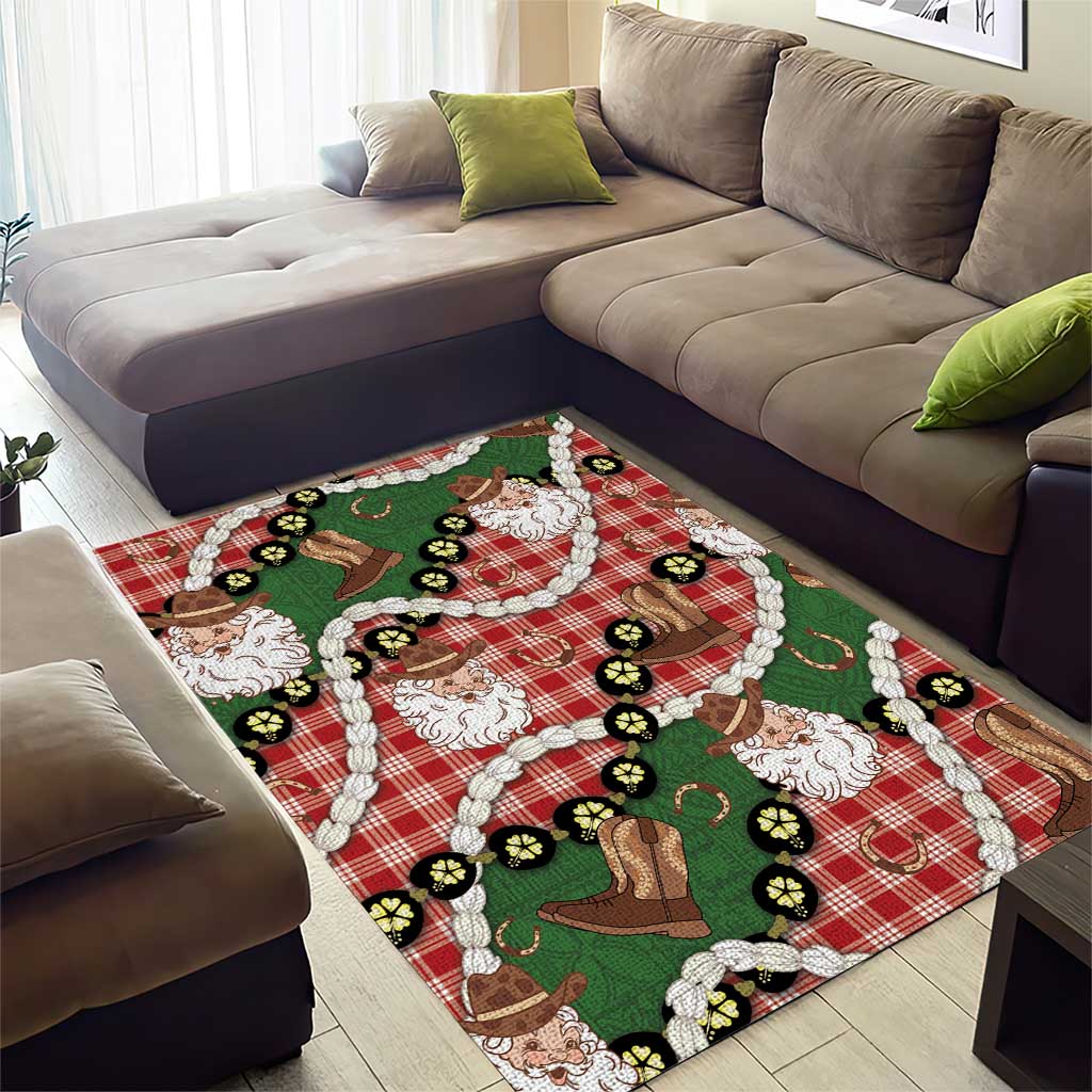 Cowboy Hawaii Mele Kalikimaka Area Rug Paniolo Kukui Nut Pikake Lei Red Version - Polynesian Pride