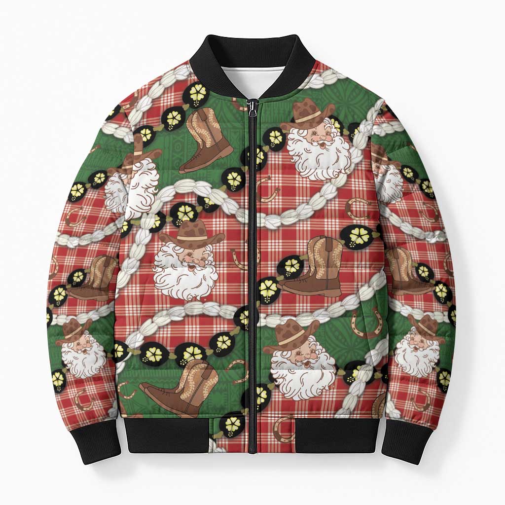 Cowboy Hawaii Mele Kalikimaka Bomber Puffer Jacket Paniolo Kukui Nut Pikake Lei Red Version - Polynesian Pride