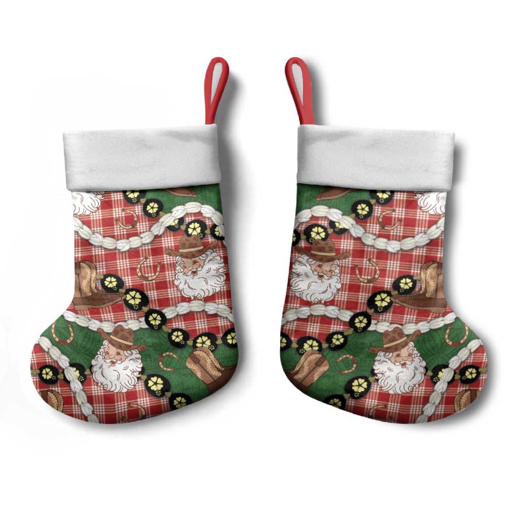 Cowboy Hawaii Mele Kalikimaka Christmas Stocking Paniolo Kukui Nut Pikake Lei Red Version - Polynesian Pride