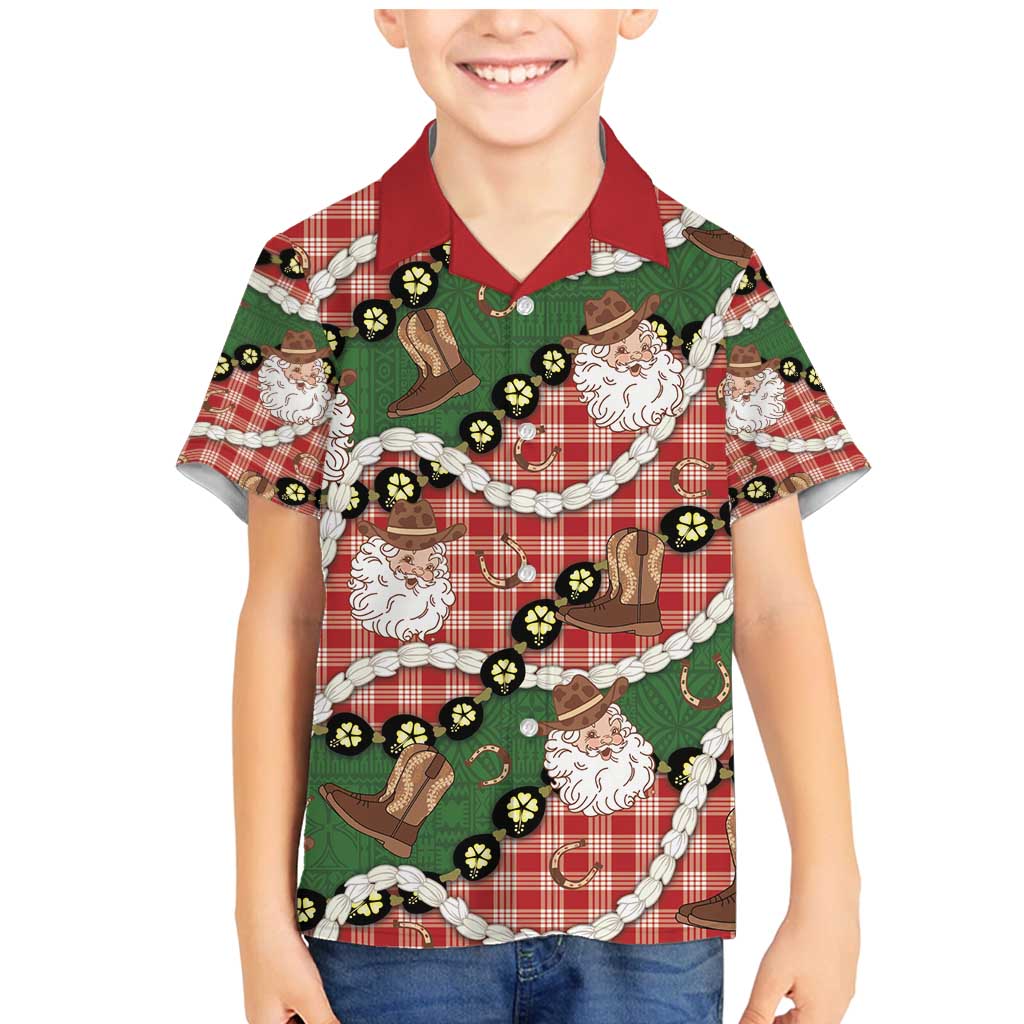 Cowboy Hawaii Mele Kalikimaka Family Matching Mermaid Dress and Hawaiian Shirt Paniolo Kukui Nut Pikake Lei Red Version - Polynesian Pride