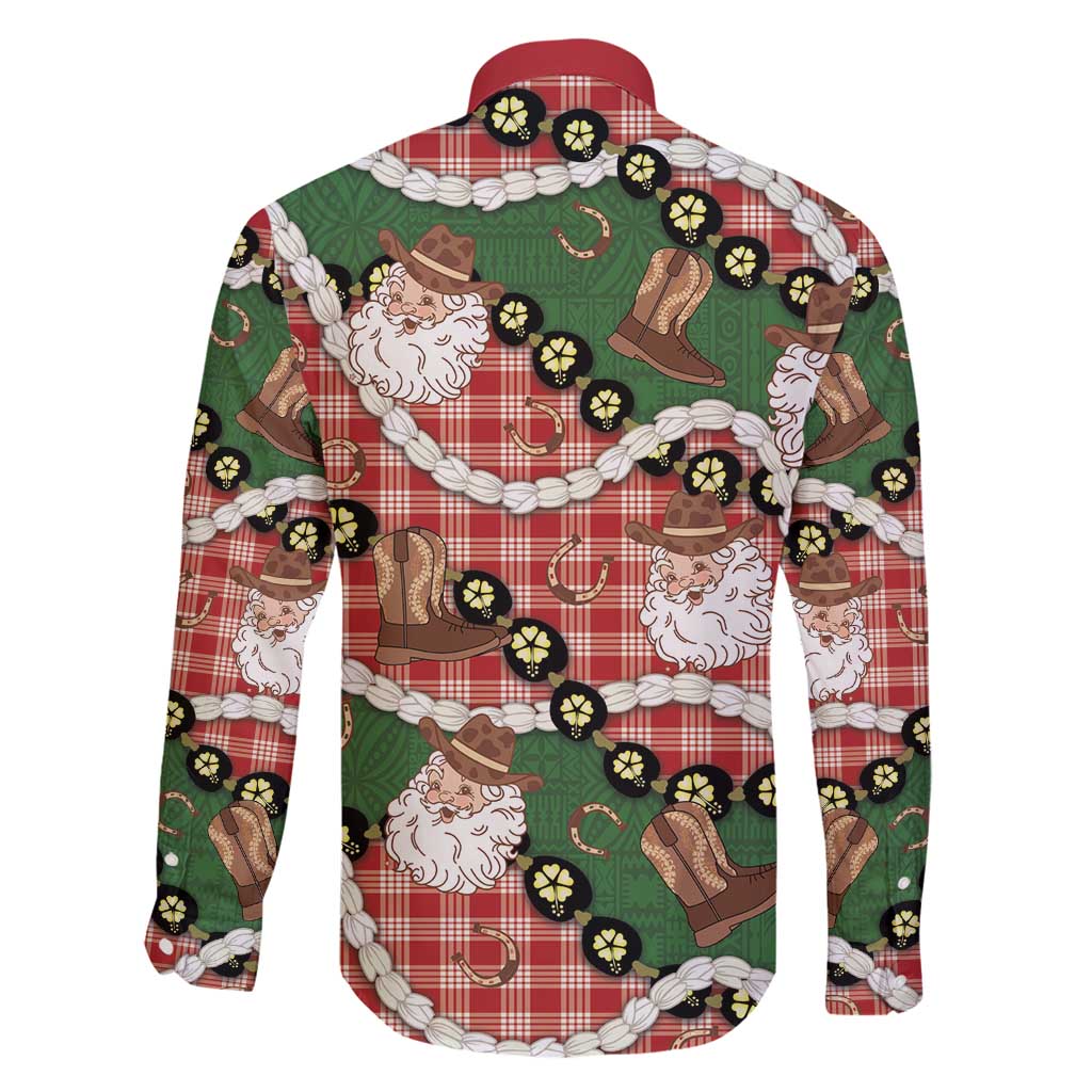 Cowboy Hawaii Mele Kalikimaka Family Matching Off Shoulder Maxi Dress and Hawaiian Shirt Paniolo Kukui Nut Pikake Lei Red Version - Polynesian Pride