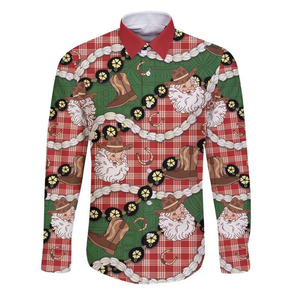 Cowboy Hawaii Mele Kalikimaka Family Matching Off Shoulder Short Dress and Hawaiian Shirt Paniolo Kukui Nut Pikake Lei Red Version - Polynesian Pride